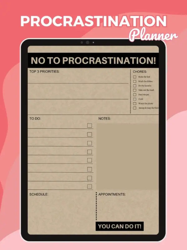 No to Procrastination Planner | Productivity Planner | Goodnotes Planner | Procrastination Planner | Daily Planner | Anti-Procrastination Plan | Time Management | Digital Planner